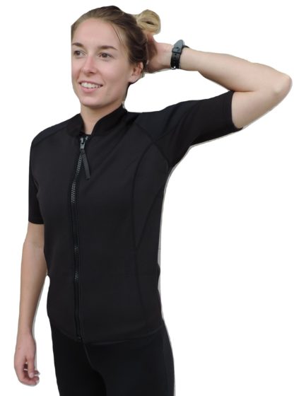 women's 2mm wetsuit jacket, short sleeve, full front zipper